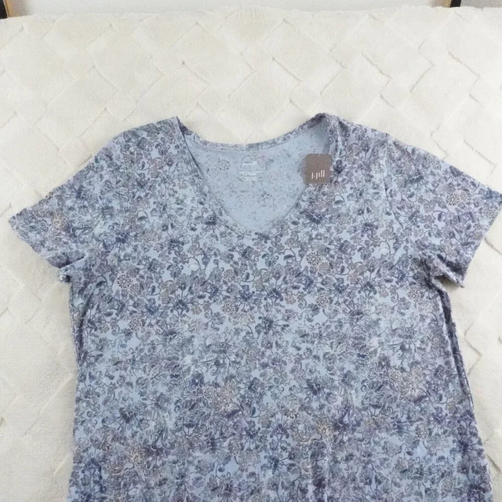 J.Jill T-Shirt Dress Womens Large Floral Print V-Neck Short Sleeve - Picture 4 of 12